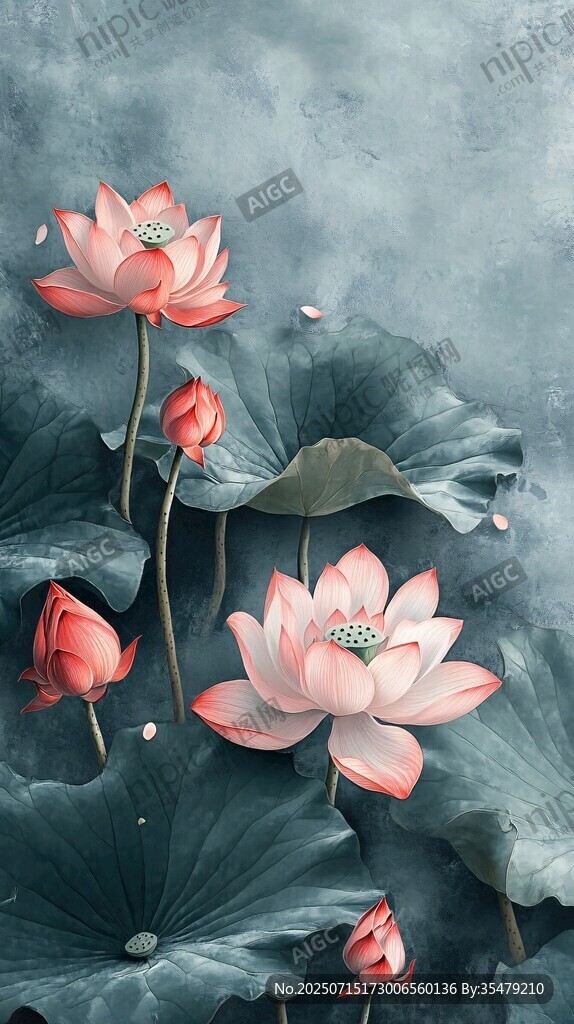 水墨風(fēng)荷花綻放圖