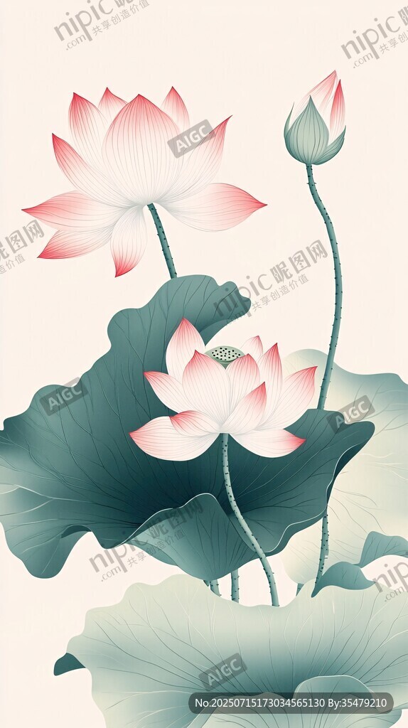 水墨風(fēng)荷花綻放圖