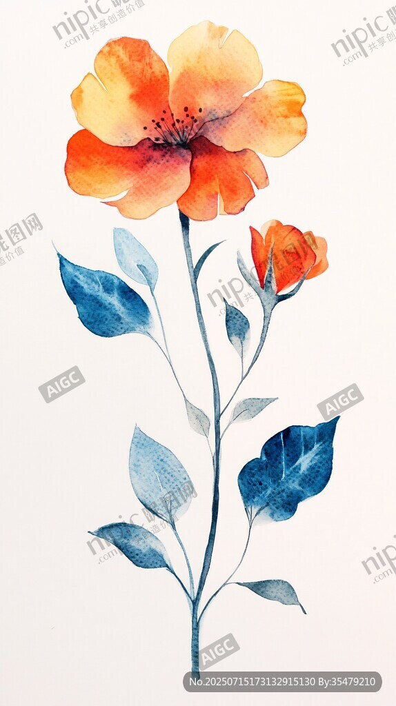 橙色花朵水彩插畫(huà)
