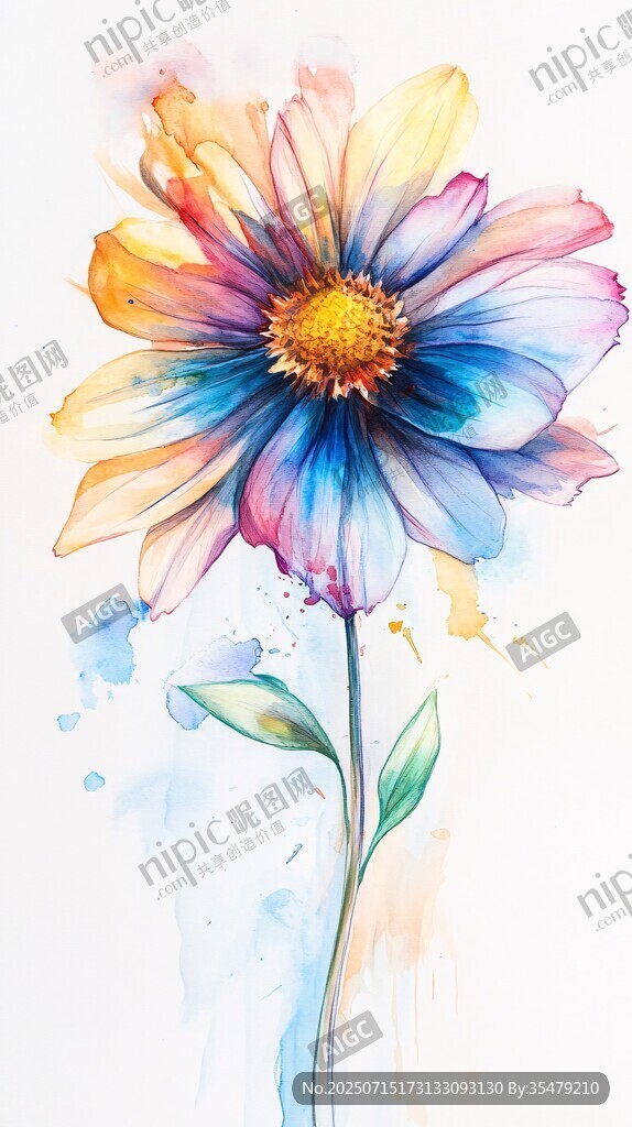 多彩水彩花卉藝術(shù)畫作