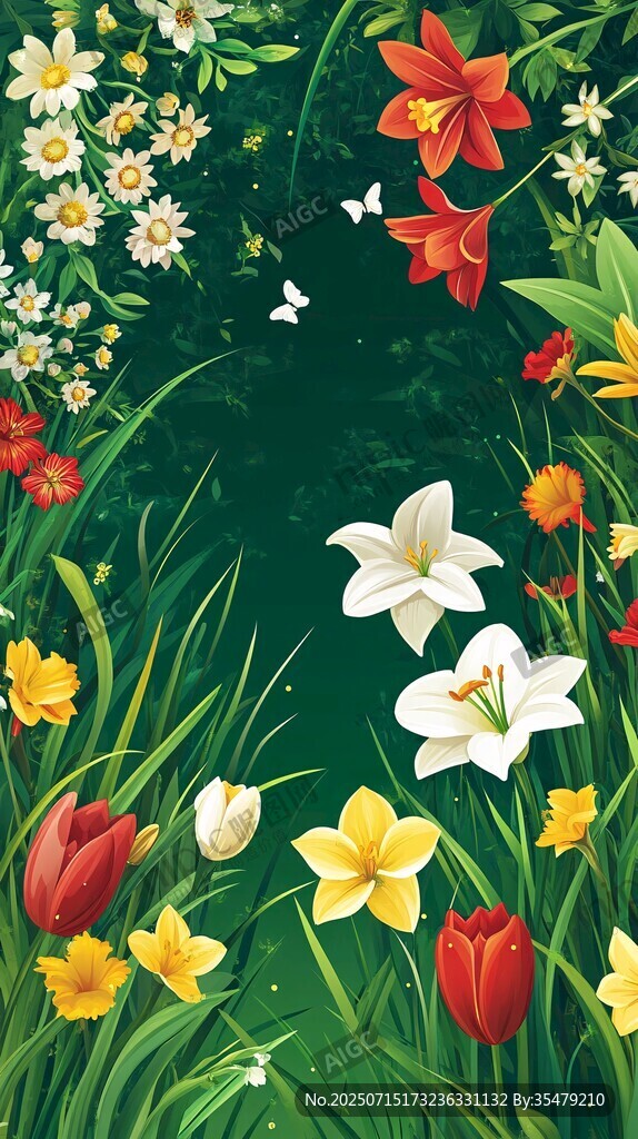 春日爛漫花卉插畫