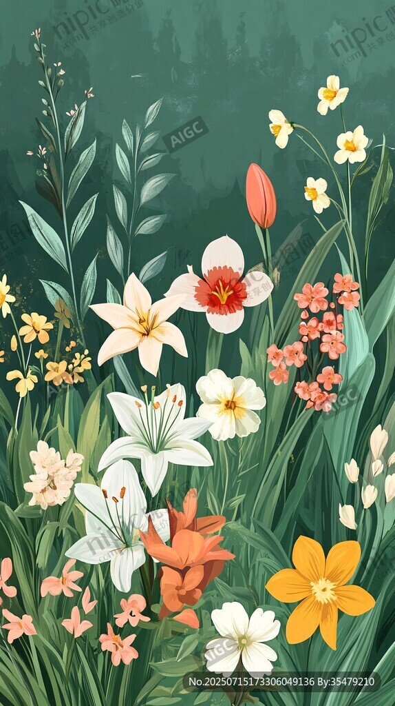 春日爛漫花卉插畫