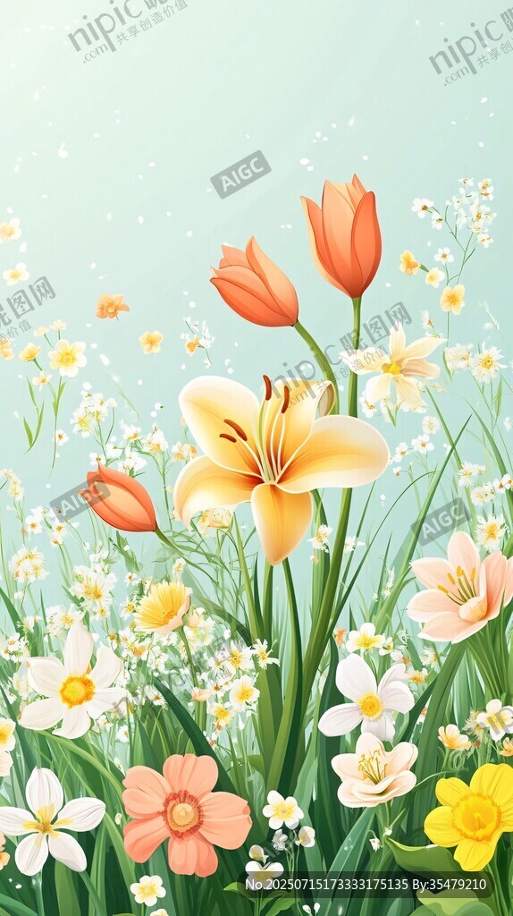 春日爛漫花卉插畫