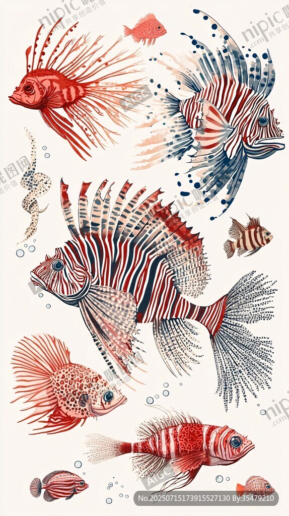多彩獅子魚海洋插畫圖案