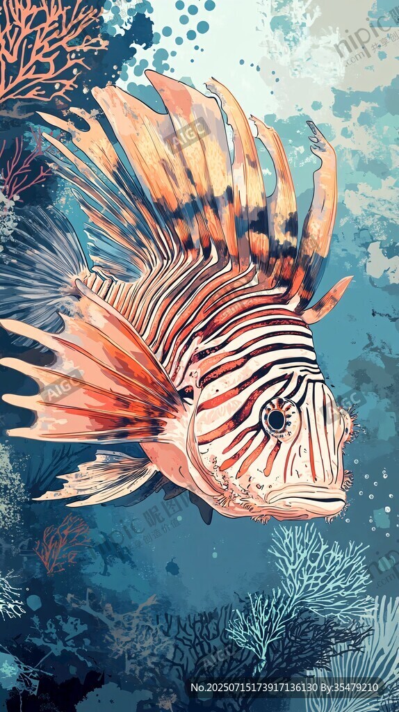 海底斑斕獅子魚插畫