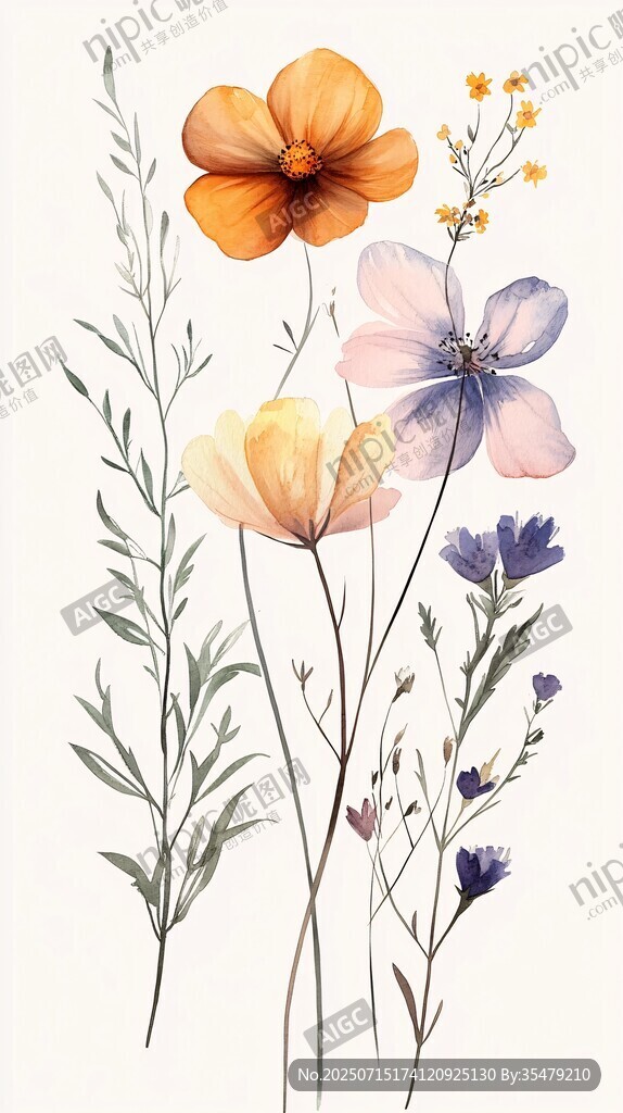 手繪清新花卉組合插畫(huà)
