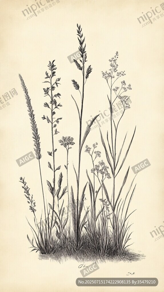 復(fù)古風(fēng)草本植物手繪插畫