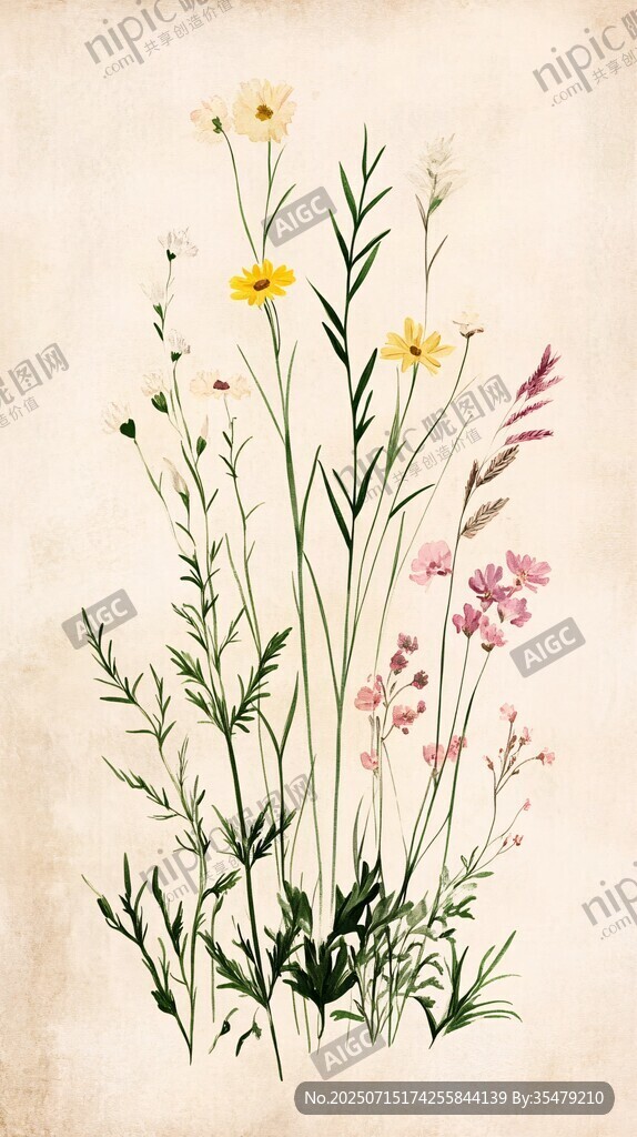手繪清新野花植物插畫