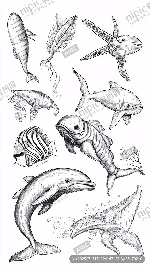 海洋生物手繪插畫(huà)集合