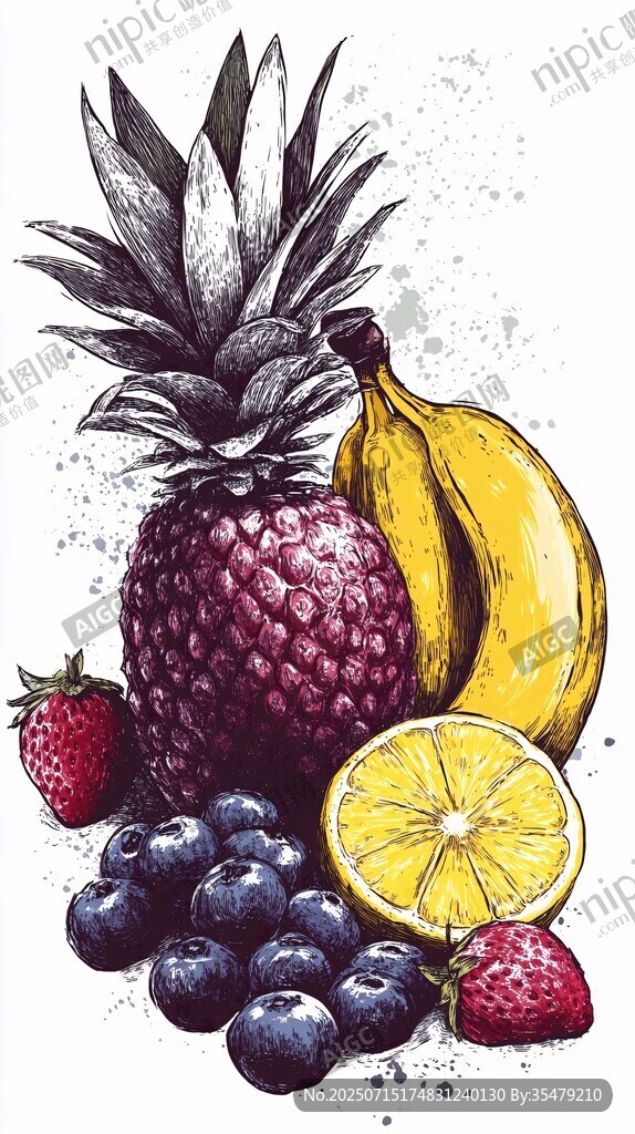 繽紛水果手繪插畫