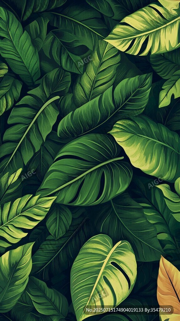 熱帶綠葉無縫背景圖案
