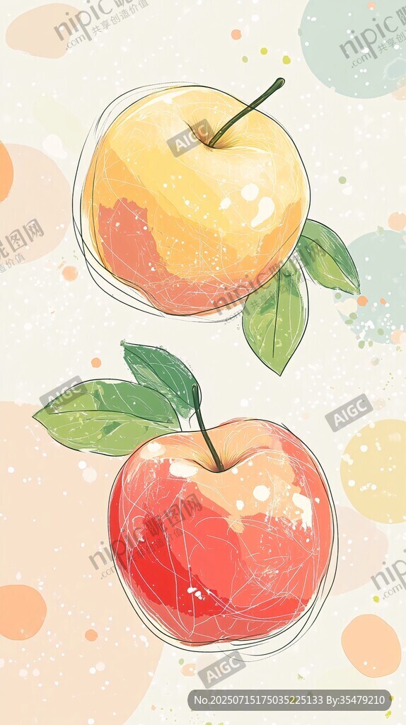 手繪雙蘋果插畫