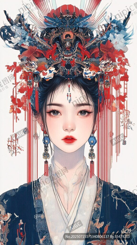 古風(fēng)女子頭戴華麗鳳冠