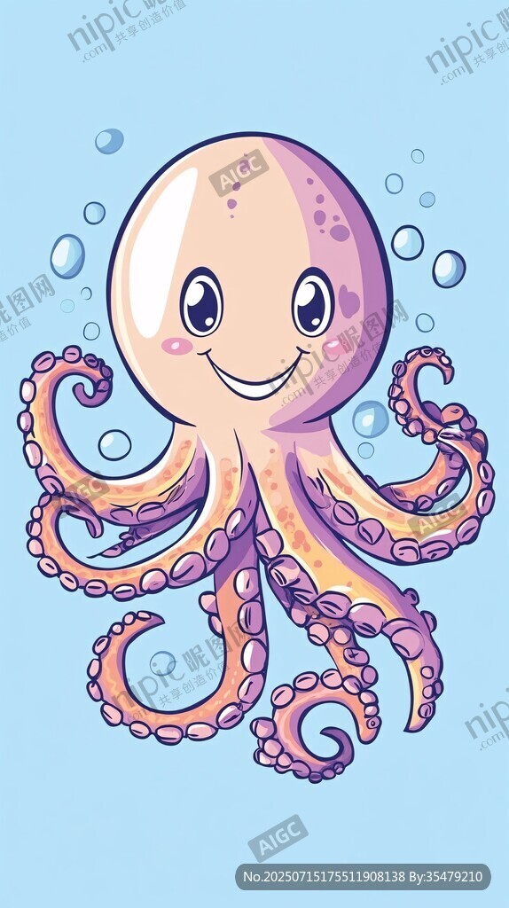 可愛(ài)微笑章魚(yú)插畫(huà)