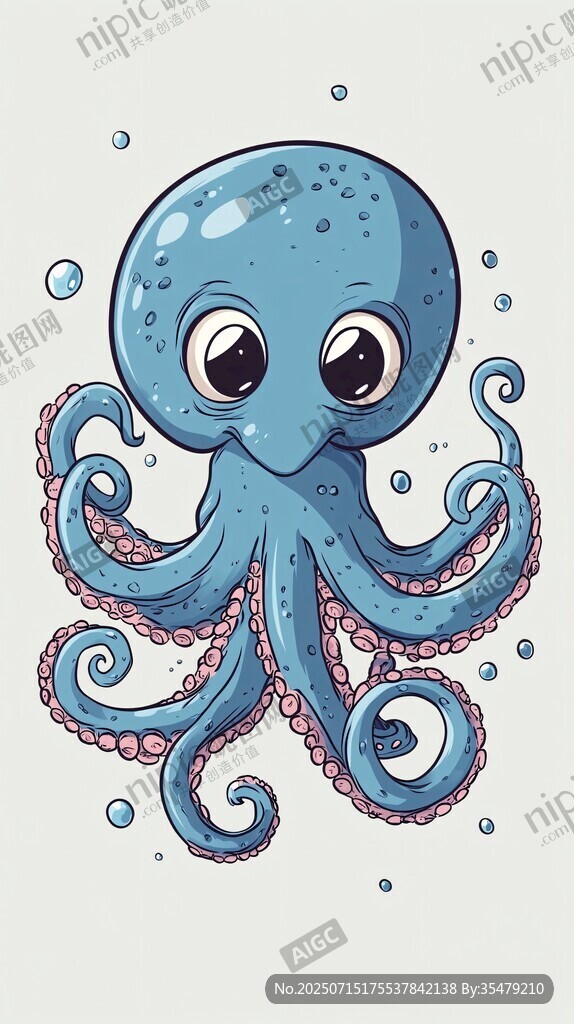 可愛藍(lán)色章魚卡通形象