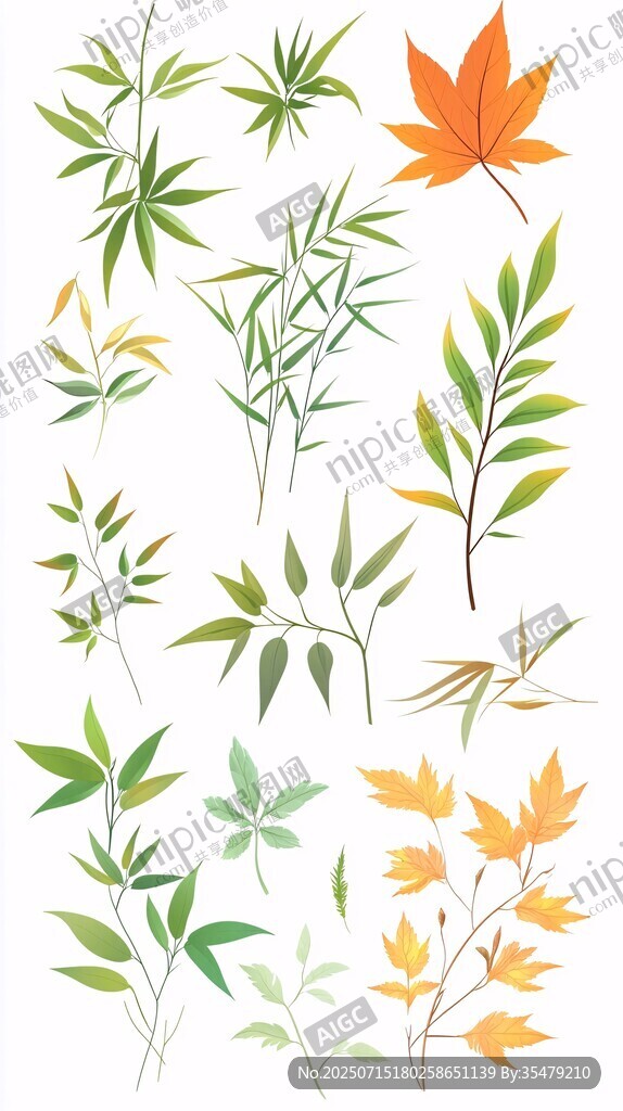 多樣清新葉片插畫集合