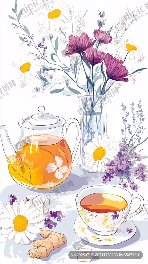 花茶時(shí)光 愜意茶具與花卉