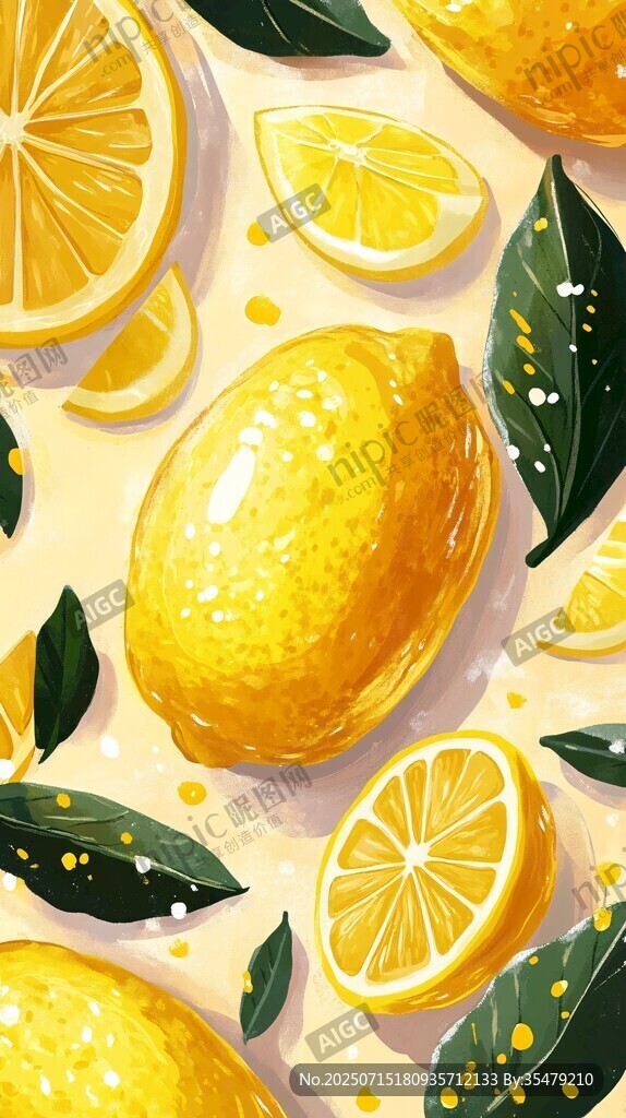 清新檸檬插畫 水果圖案