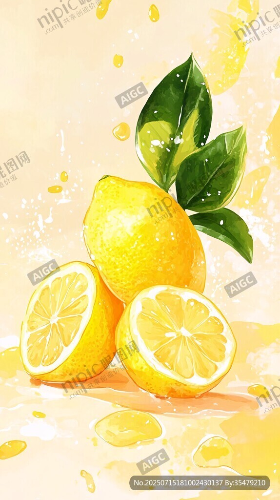 水彩繪鮮檸檬清新畫面