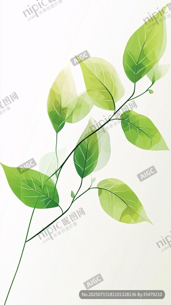清新綠葉枝椏插畫
