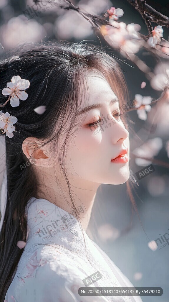 漢服女子沐于爛漫花下