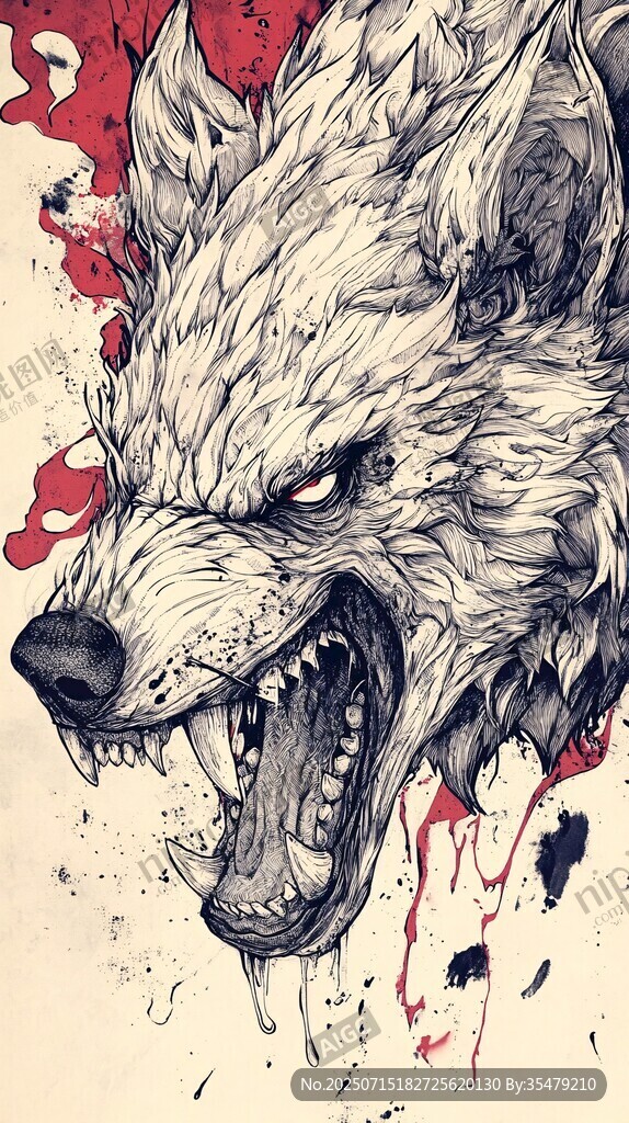 咆哮的狼頭插畫