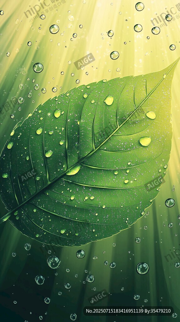 綠葉上的晶瑩水珠