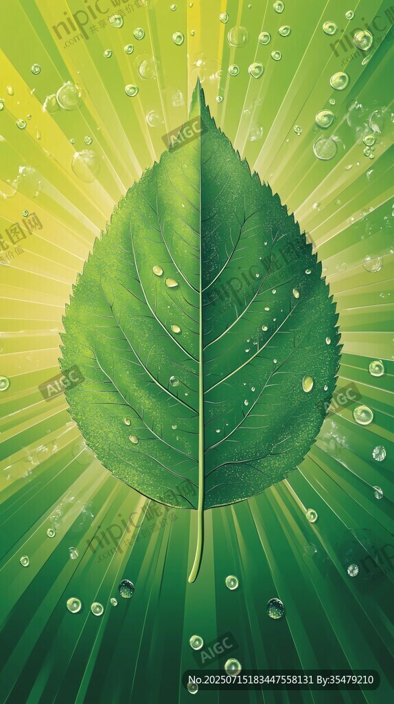 綠葉閃耀水珠的清新圖景