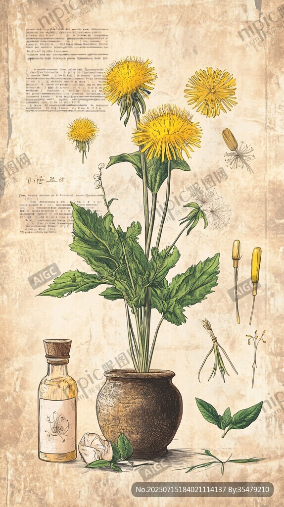 復(fù)古風(fēng)蒲公英插畫植物圖