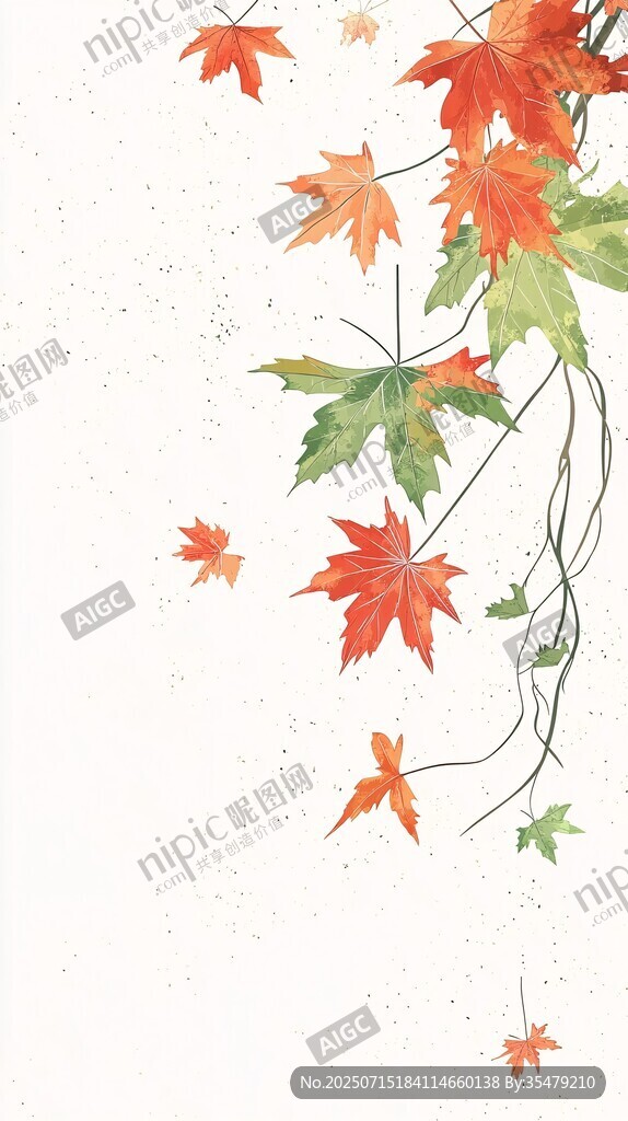 秋意楓葉水彩畫