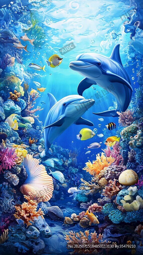 夢(mèng)幻海底世界中的海豚共舞