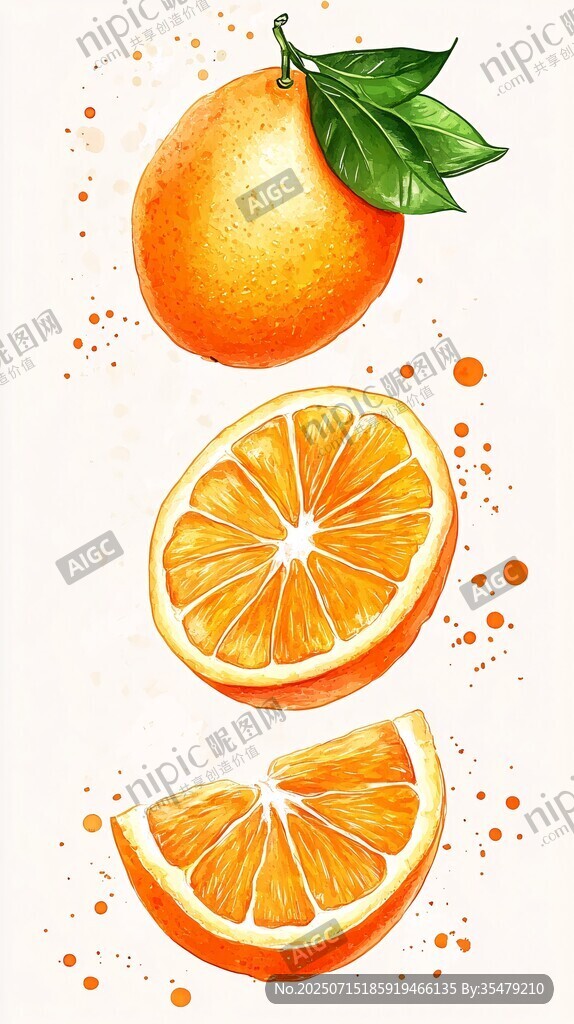 水彩風(fēng)格鮮橙切片插畫