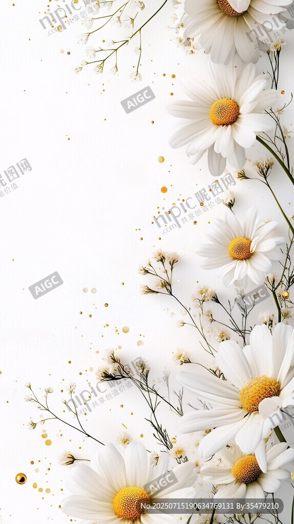 白色雛菊裝飾花卉背景圖