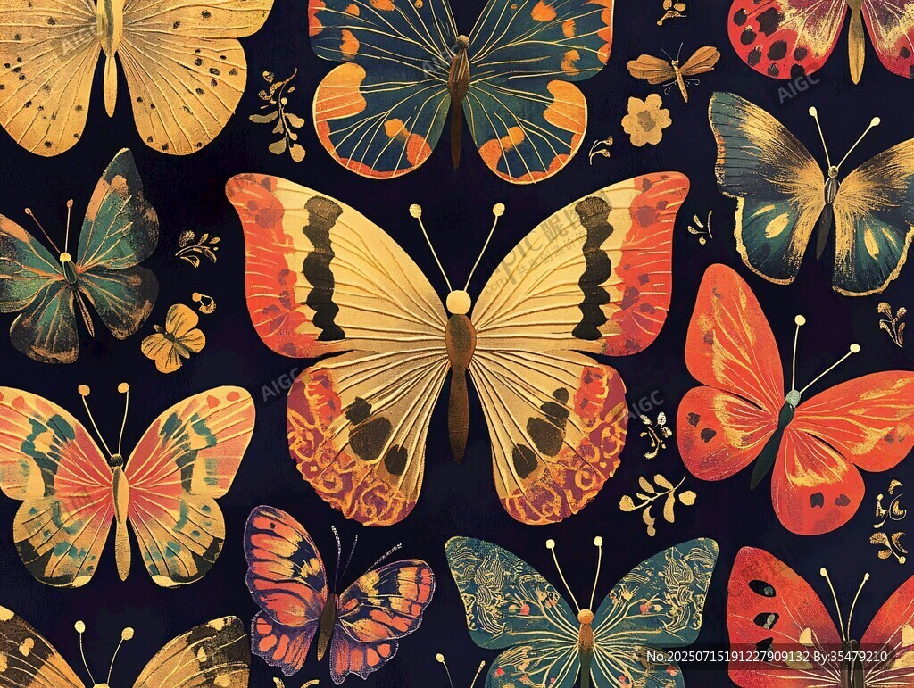 多彩蝴蝶構(gòu)成夢幻圖案
