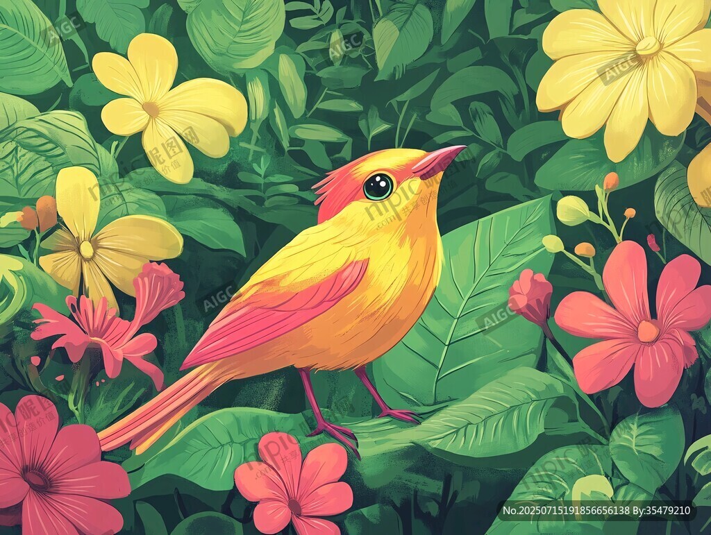 花叢中的艷麗小鳥