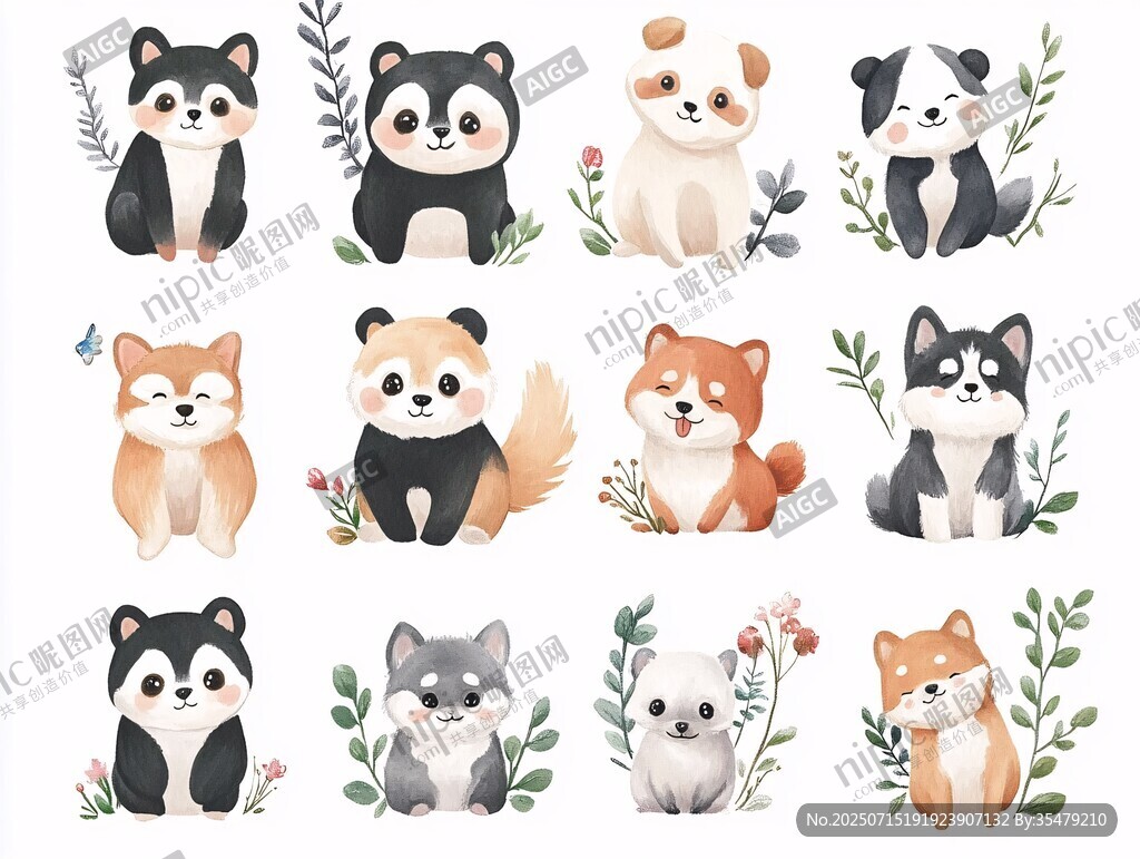 可愛萌寵狗狗插畫集合