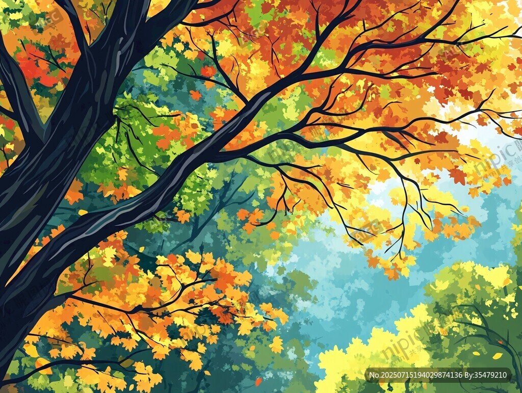 秋日斑斕樹林風(fēng)景圖