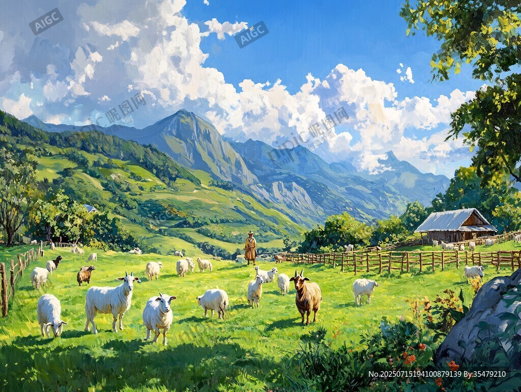 山間牧場景色
