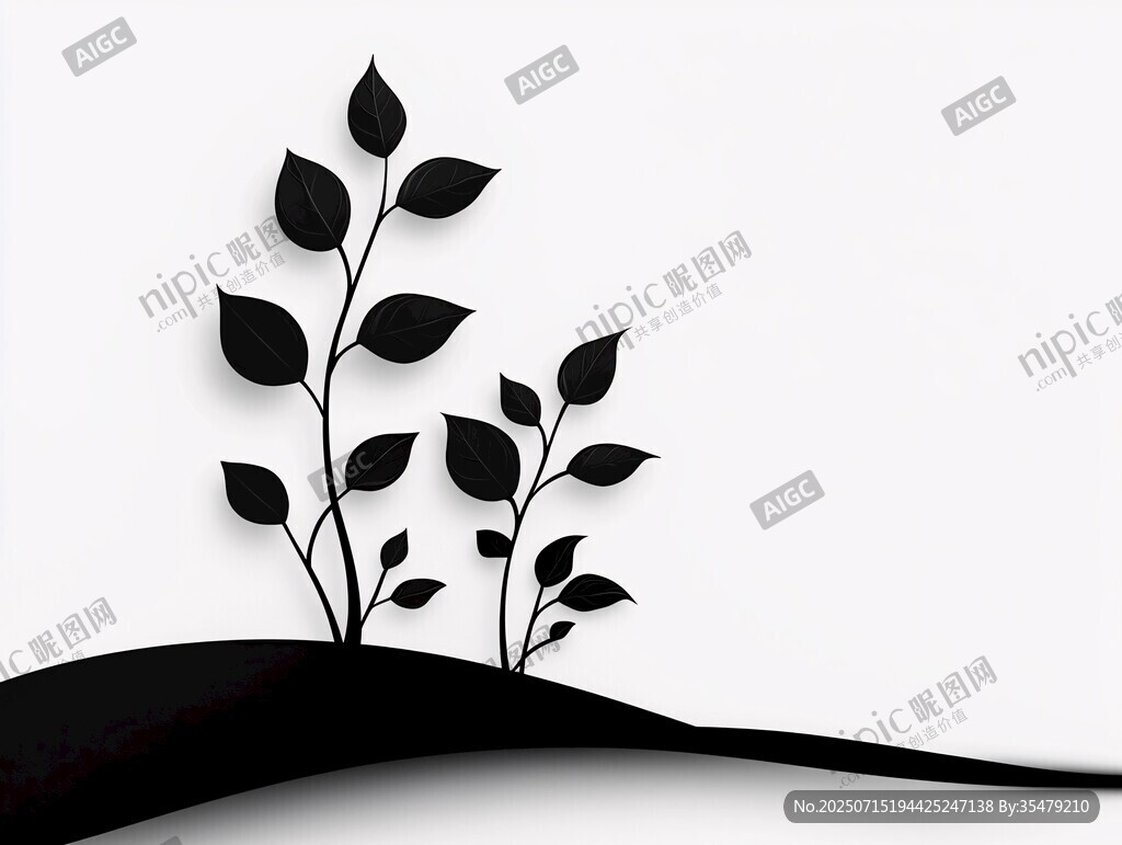 黑白簡約植物剪影圖案