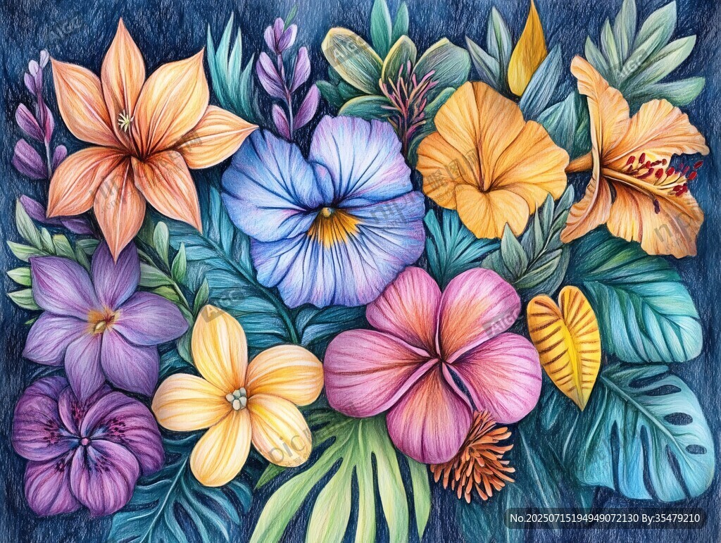 繽紛熱帶花卉插畫藝術