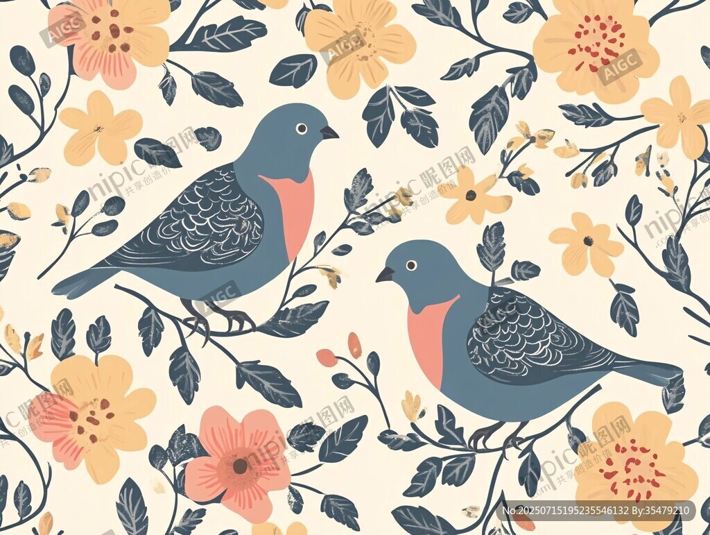 花鳥相依的唯美圖案