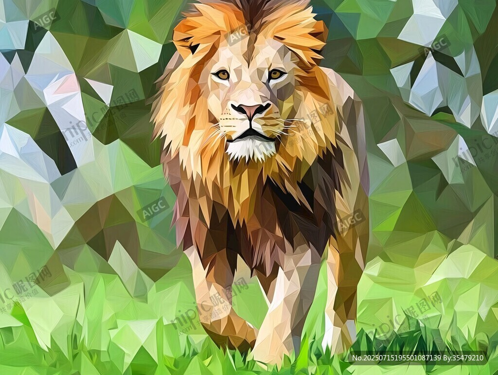 幾何風(fēng)格雄獅漫步草原