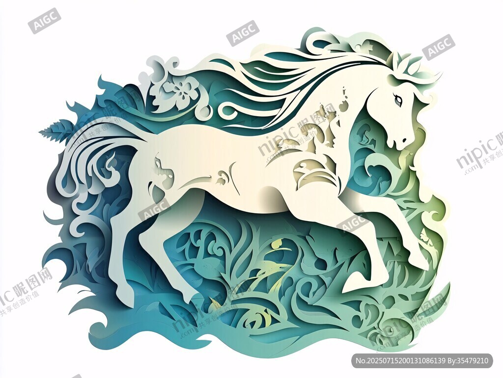 夢(mèng)幻剪紙風(fēng)奔騰白馬圖