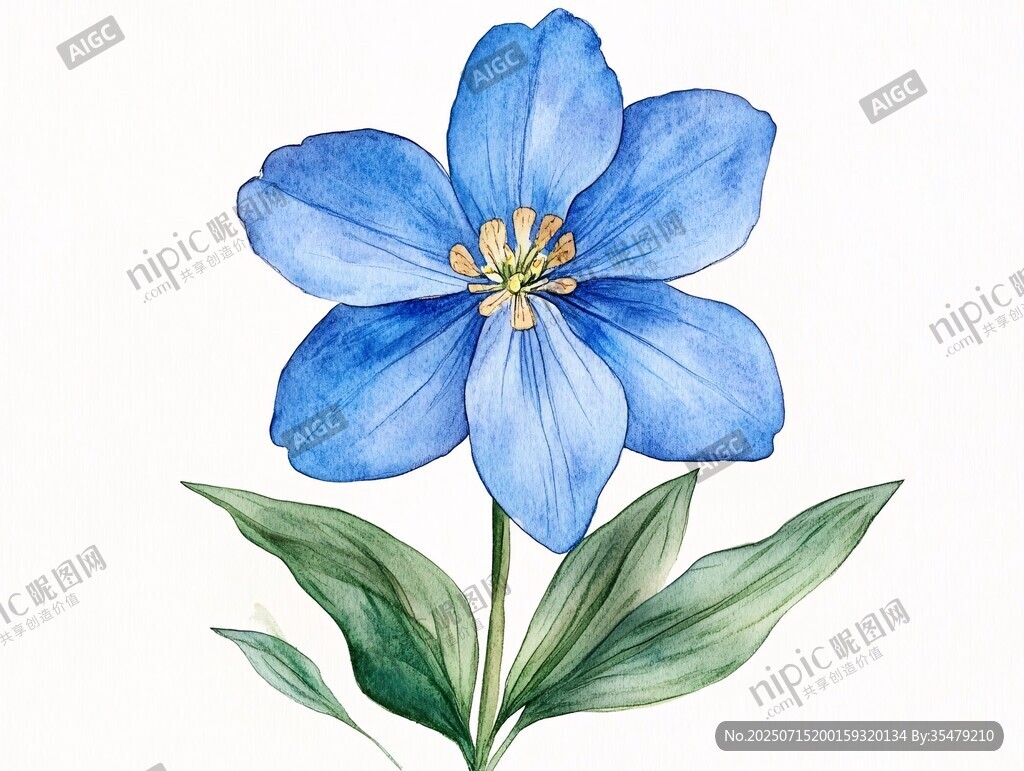 藍(lán)色水彩花卉插畫