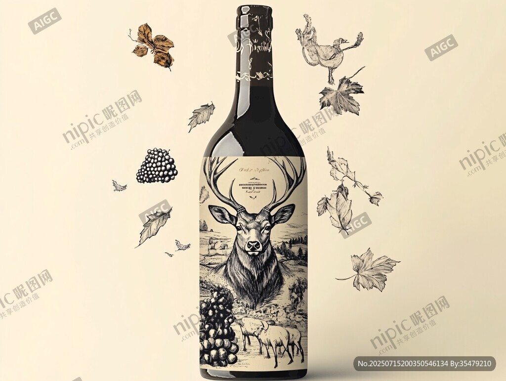 鹿頭圖案葡萄酒瓶設(shè)計