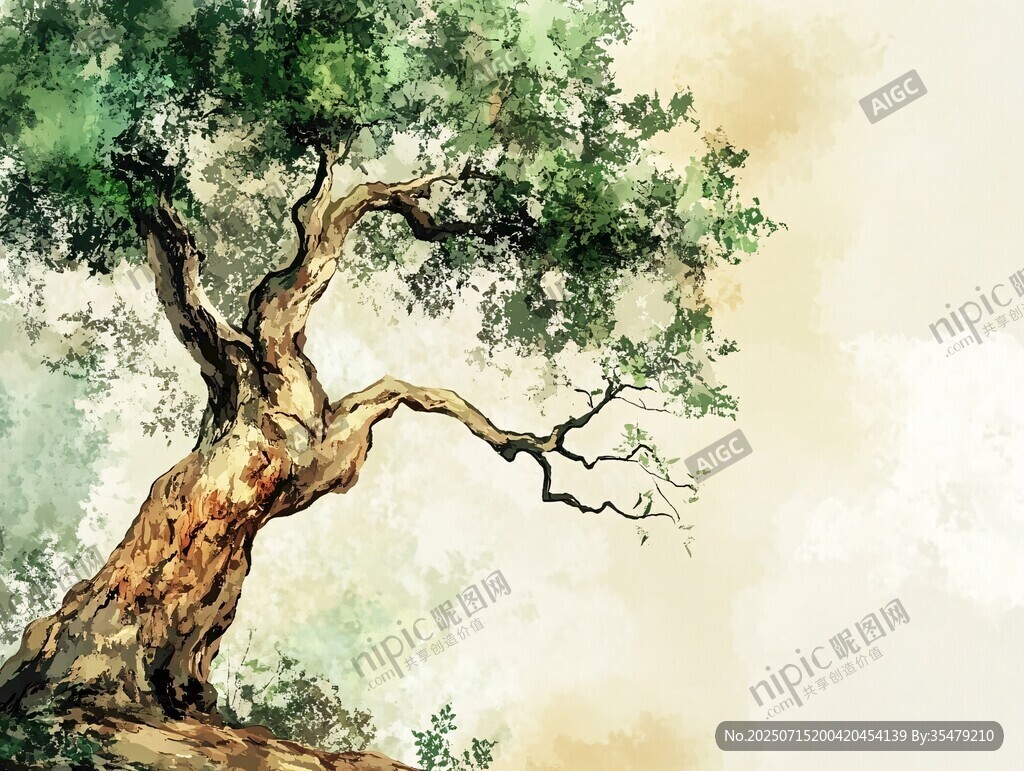 水墨風(fēng)古樹傲然挺立