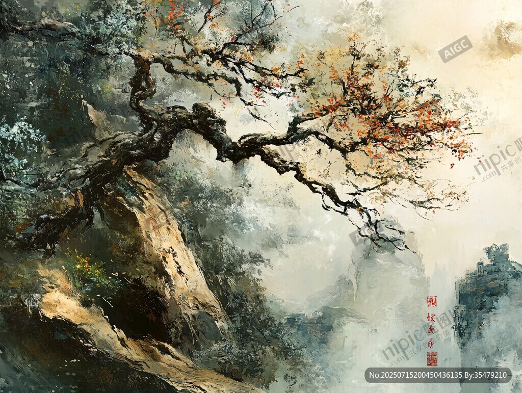 水墨山水孤樹(shù)圖