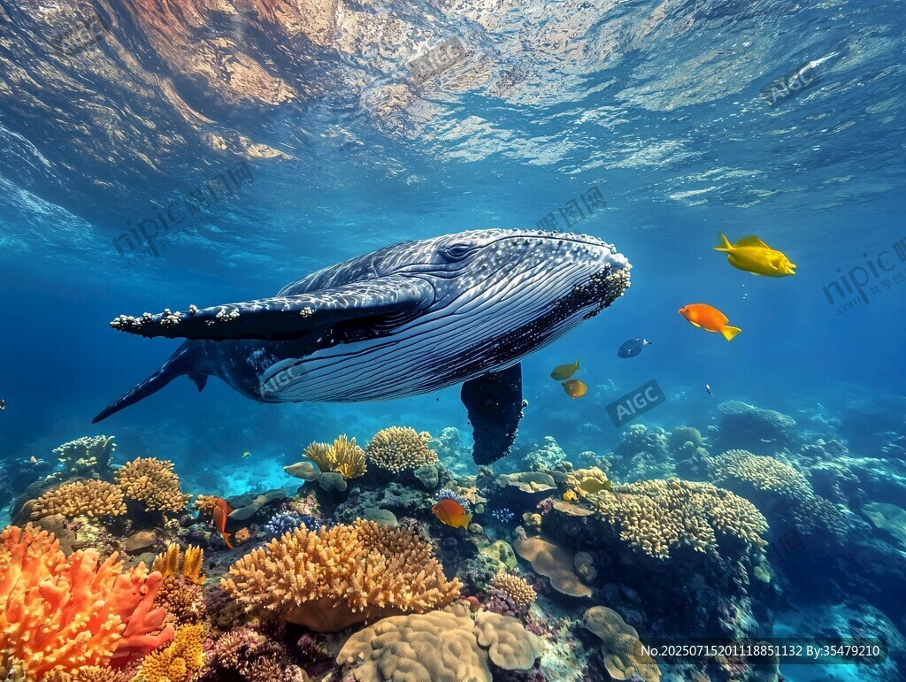 深海鯨魚與繽紛珊瑚景觀
