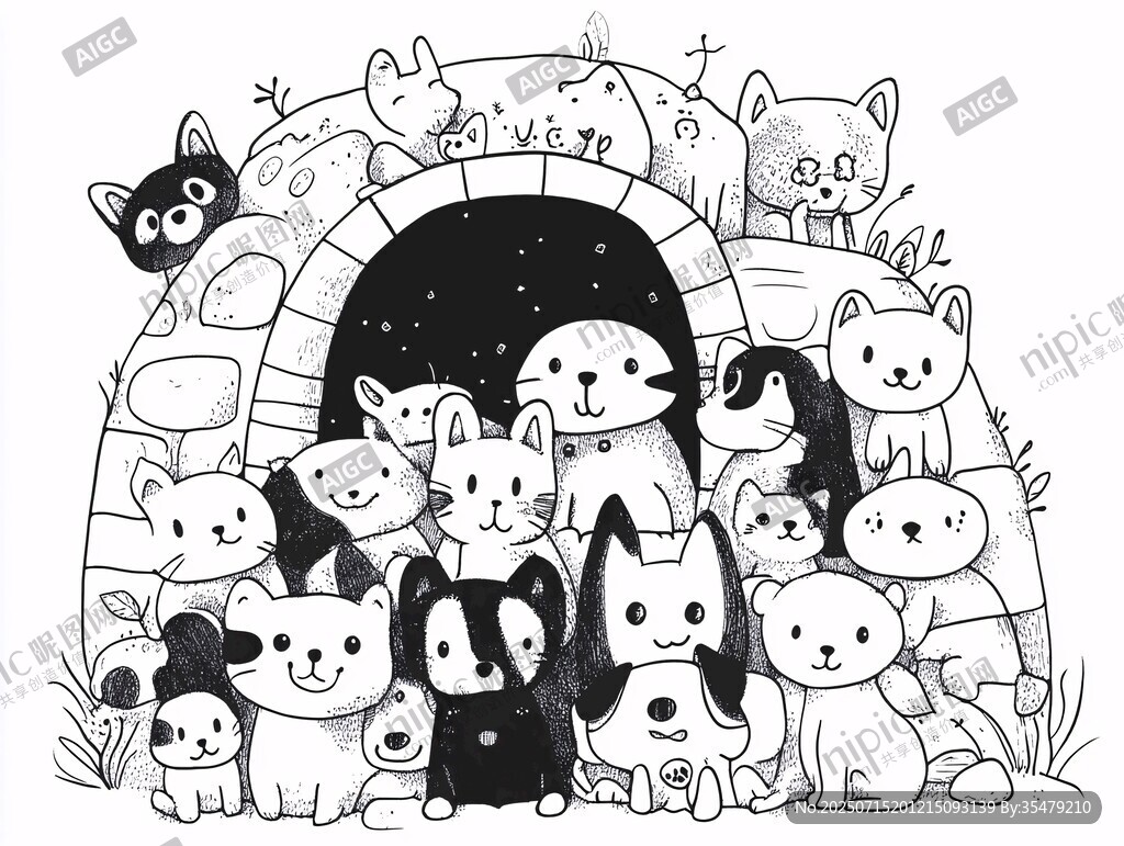 可愛動物們齊聚神秘洞口