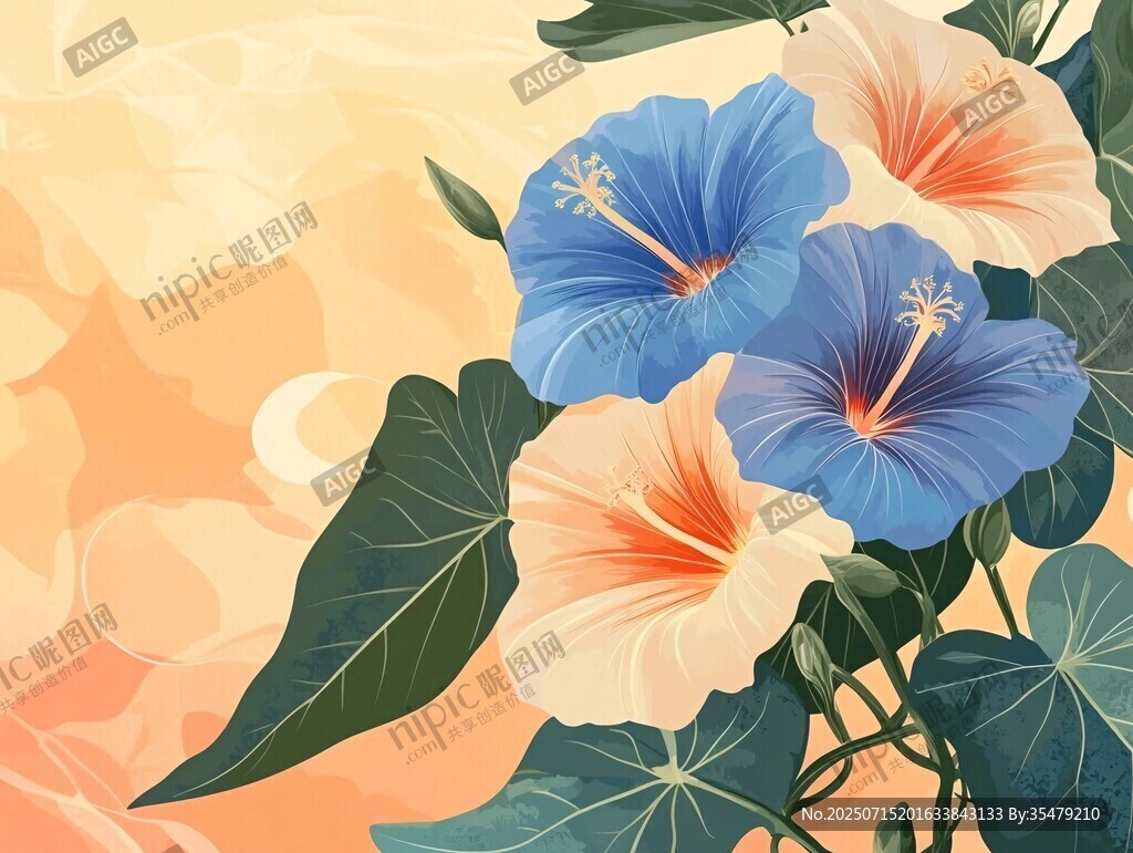 藍粉花朵插畫 清新自然風(fēng)